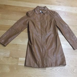 Knee Length Camel Leather Jacket